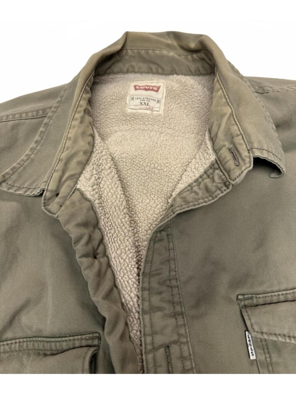Vintage Levi Green  Work Jacket XXL Distressed Fleece Lining W/ Pockets